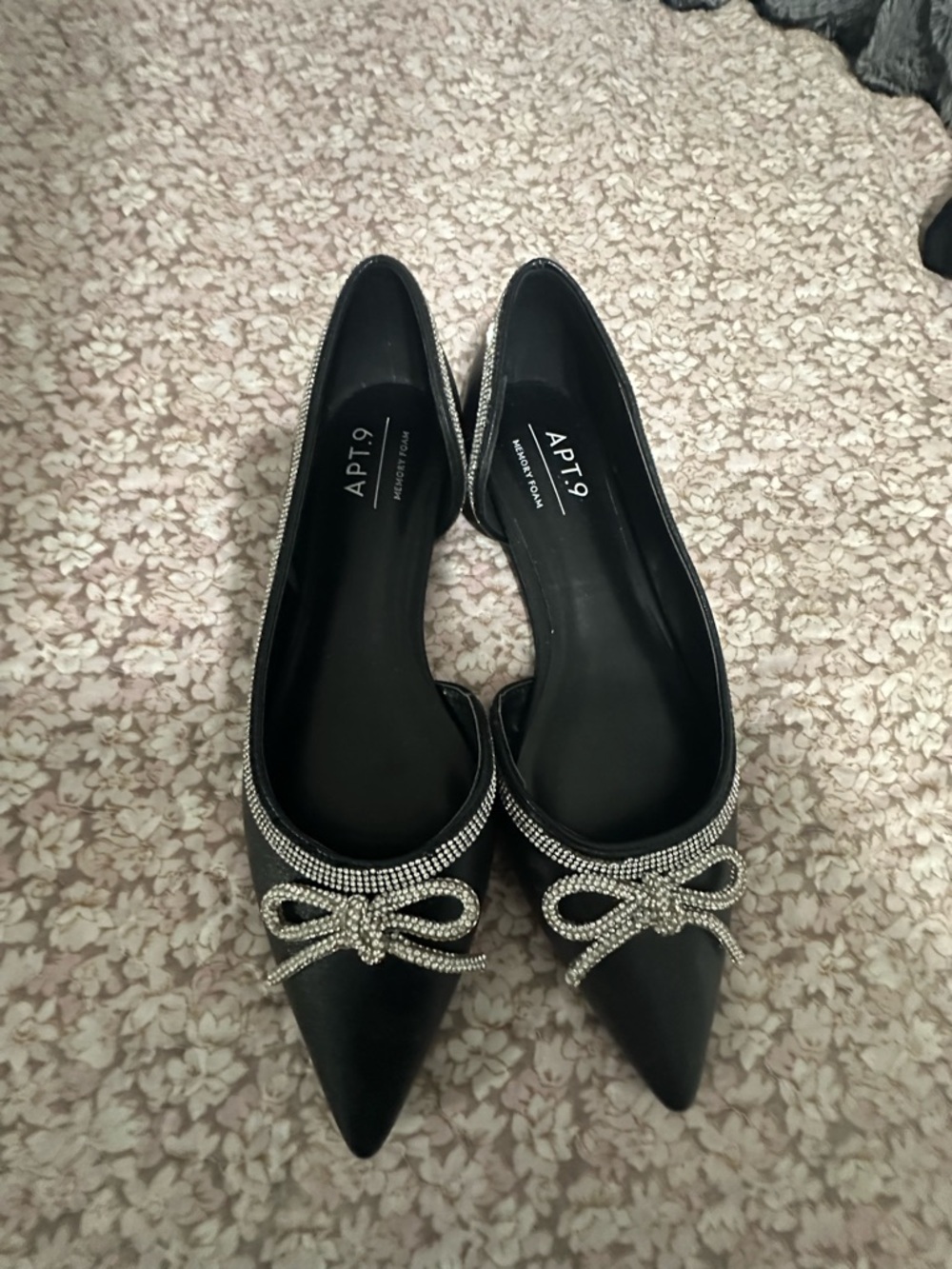 Apt. 9 Black Pointed-Toe Flats with bling Bow Trim